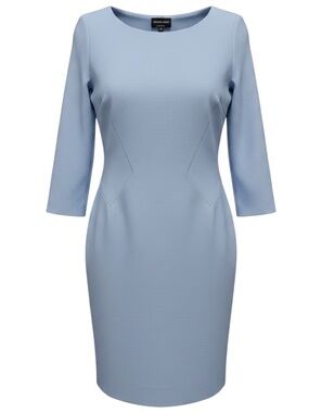 GIORGIO ARMANI LIGHT BLUE LONG SLEEVED STRETCH KNIT SHIFT DRESS